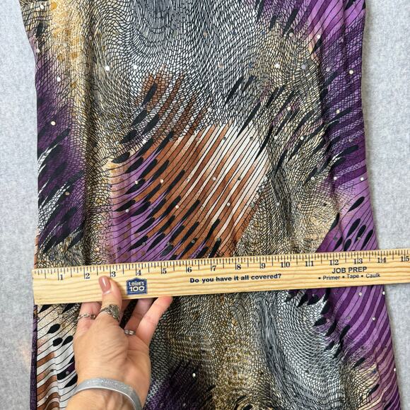 Y2K sleeveless babydoll maxi dress multi-color abstract print V-neckline Studded - Picture 9 of 14